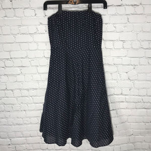 J Crew Navy Blue & White Polka Dot Strapless Dress